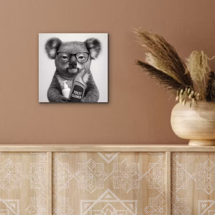 Aluminium schilderij - Koala op Toilet Zwart Wit — 5