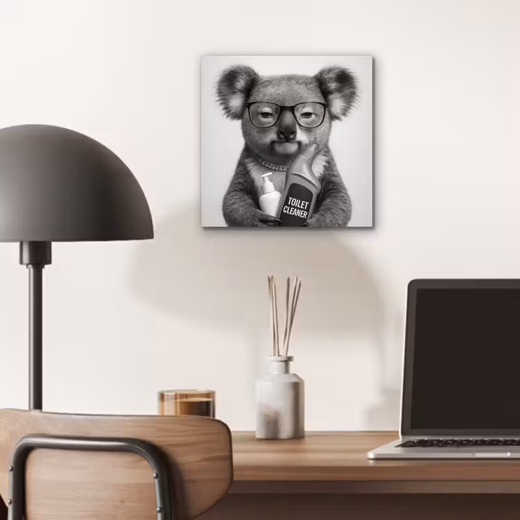 Aluminium schilderij - Koala op Toilet Zwart Wit — 6
