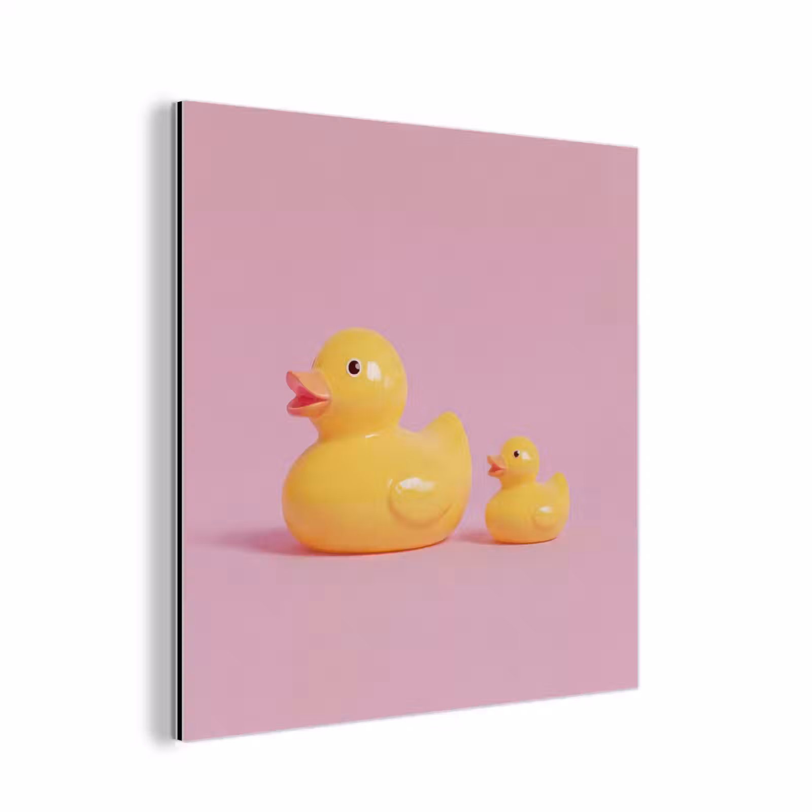 Aluminium schilderij - Eendjes - Vrolijk - Roze — 1