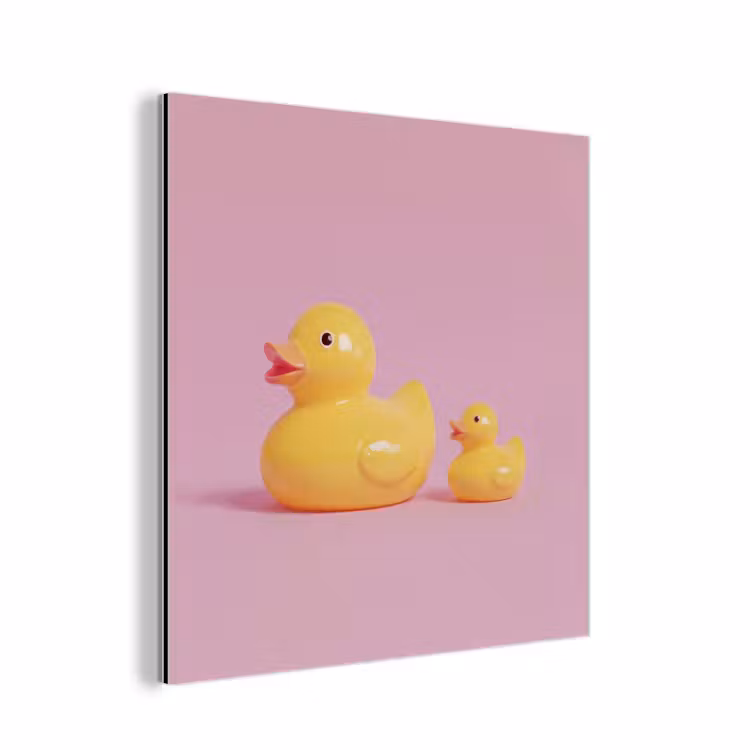 Aluminium schilderij - Eendjes - Vrolijk - Roze — 1