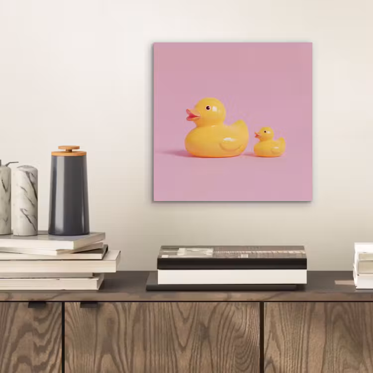 Aluminium schilderij - Eendjes - Vrolijk - Roze — 2