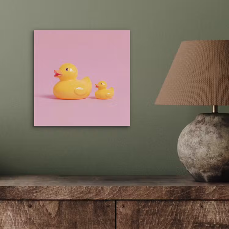 Aluminium schilderij - Eendjes - Vrolijk - Roze — 3
