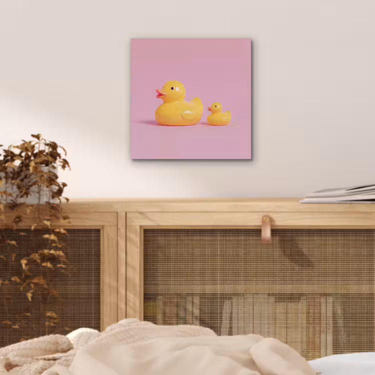 Aluminium schilderij - Eendjes - Vrolijk - Roze — 4