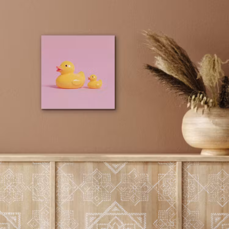 Aluminium schilderij - Eendjes - Vrolijk - Roze — 5
