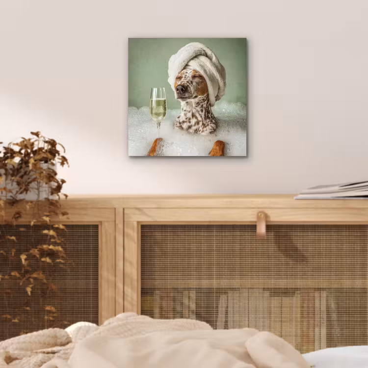 Aluminium schilderij - Hond - Bad - Champagne - Handdoek — 4
