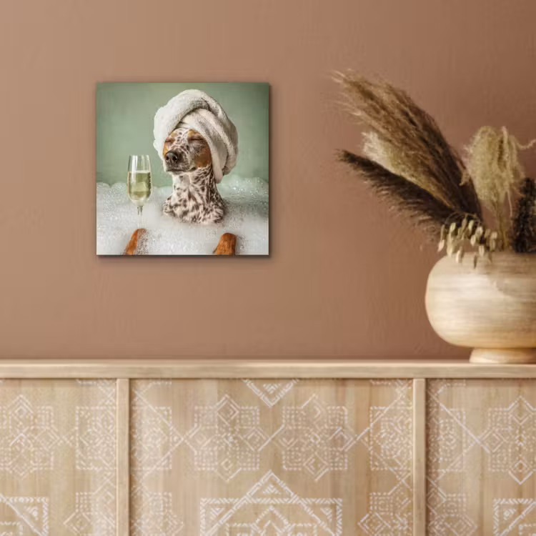 Aluminium schilderij - Hond - Bad - Champagne - Handdoek — 5