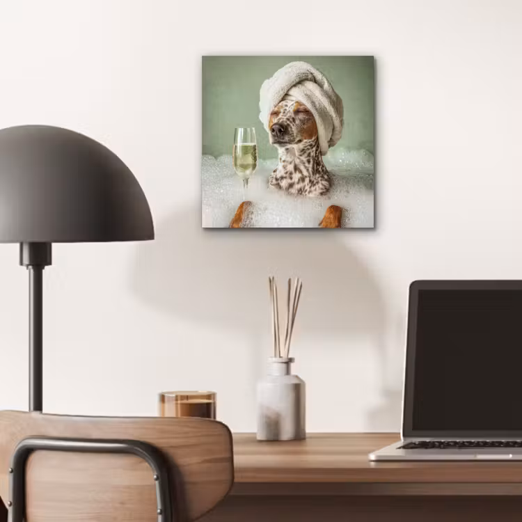 Aluminium schilderij - Hond - Bad - Champagne - Handdoek — 6