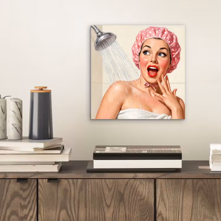 Aluminium schilderij - Vrouw - Douche - Roze — 2