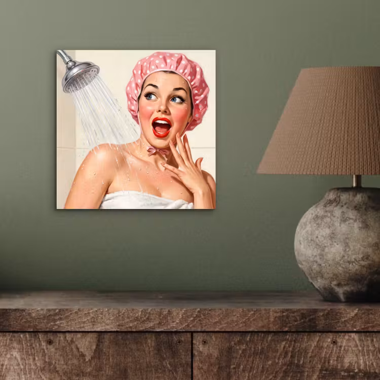 Aluminium schilderij - Vrouw - Douche - Roze — 3