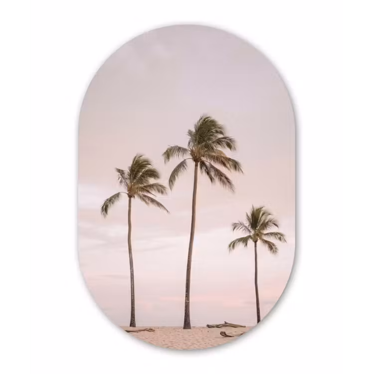 Muurovaal aluminium - Palmbomen - Zonsondergang - Roze — 1