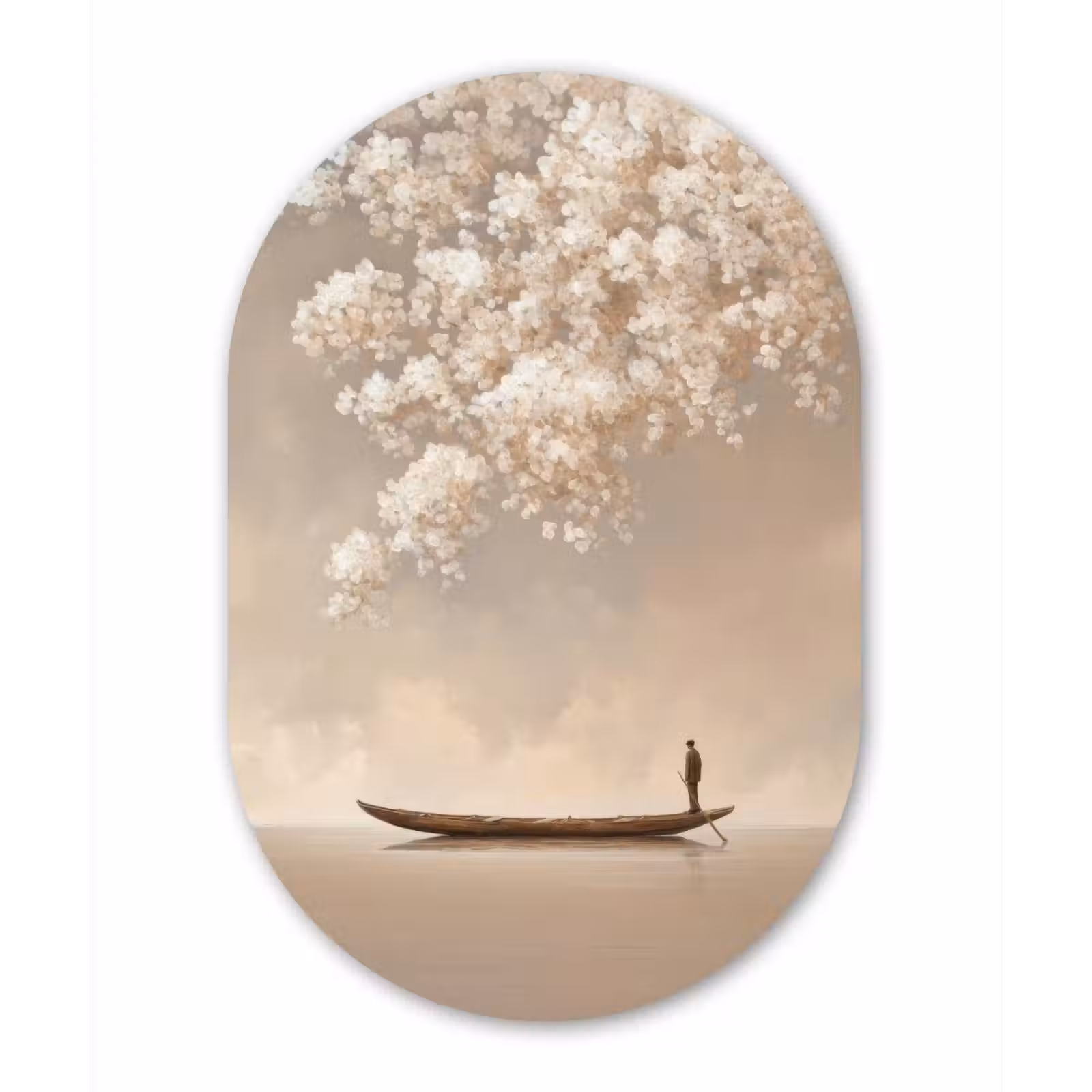 Muurovaal aluminium - Bloesems - Wit - Boot - Minimalistisch — 1