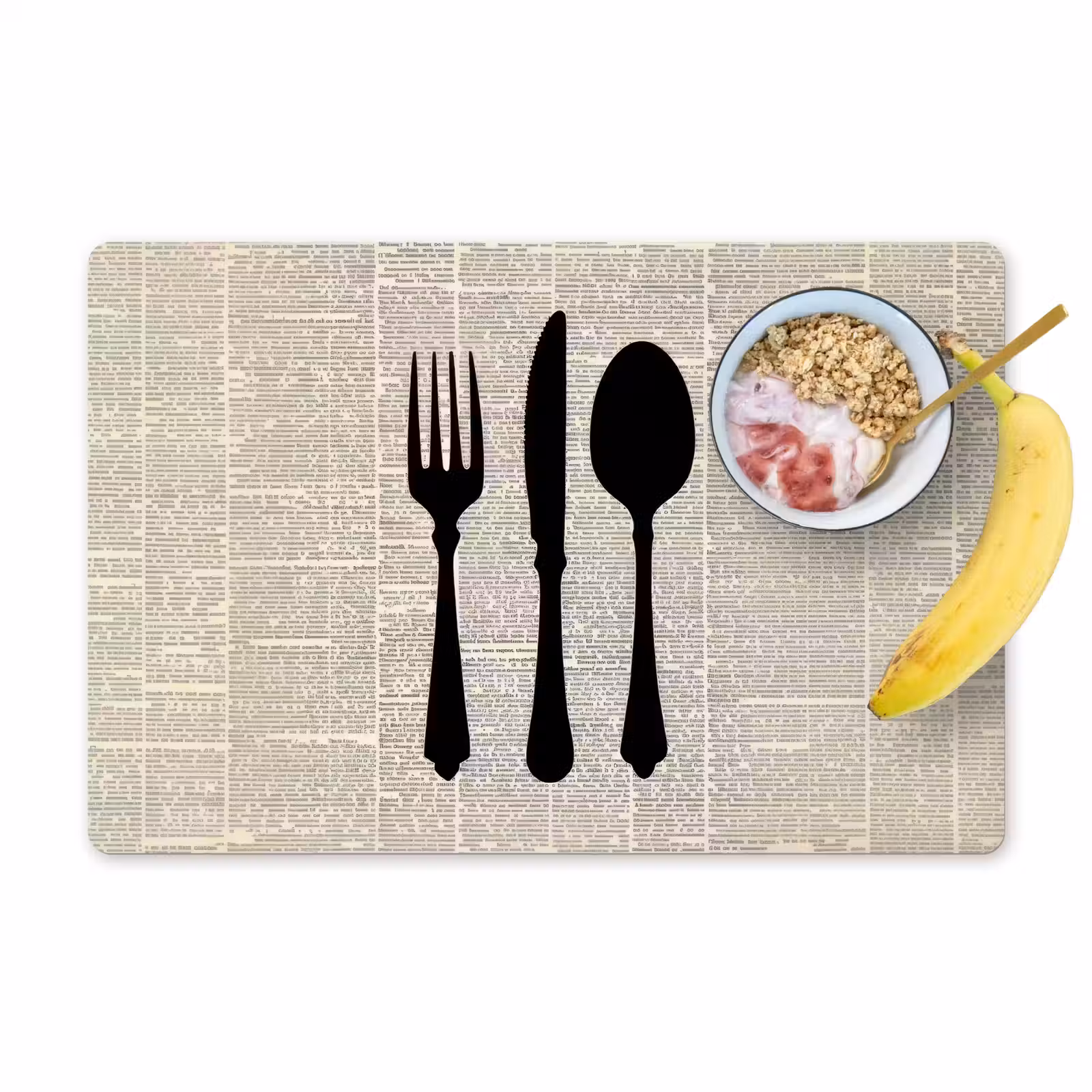 Placemat - 6 stuks - Zwart - Krant - Bestek — 1