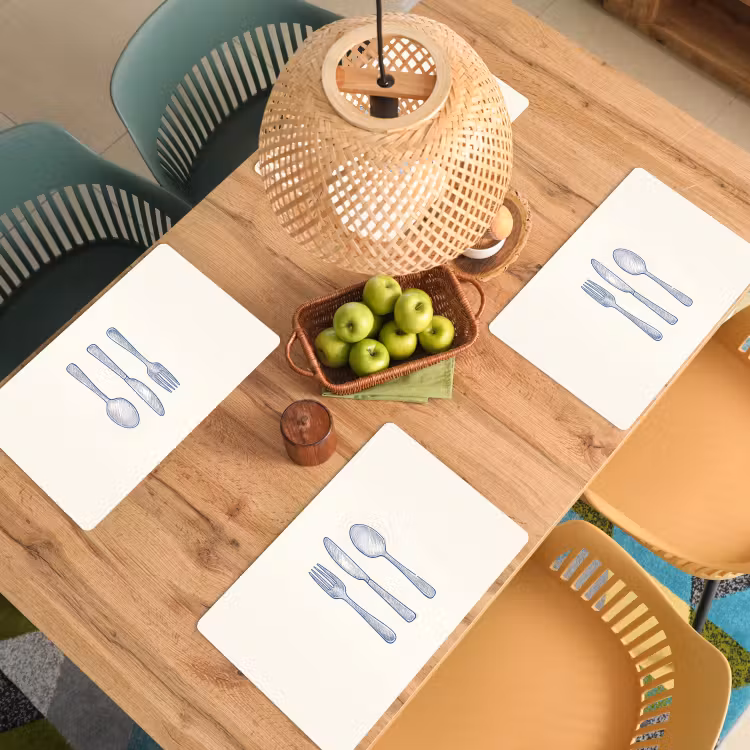 Placemat - 6 stuks - Blauw - Bestek - Lijn — 6