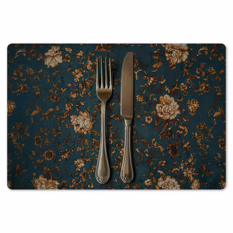 Placemat - 6 stuks - Bloemen - Goud - Bestek — 7