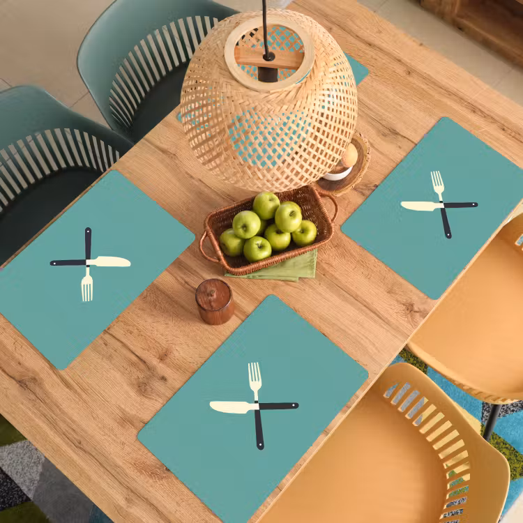 Placemat - 6 stuks - Illustratie - Blauw - Bestek — 6