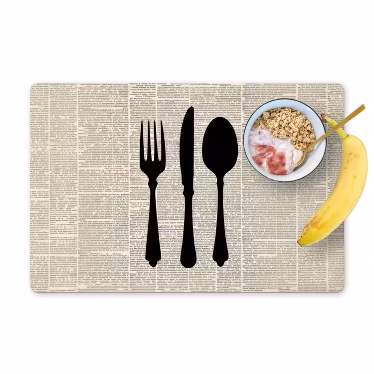 Placemat - 6 stuks - Zwart - Krant - Bestek — 1