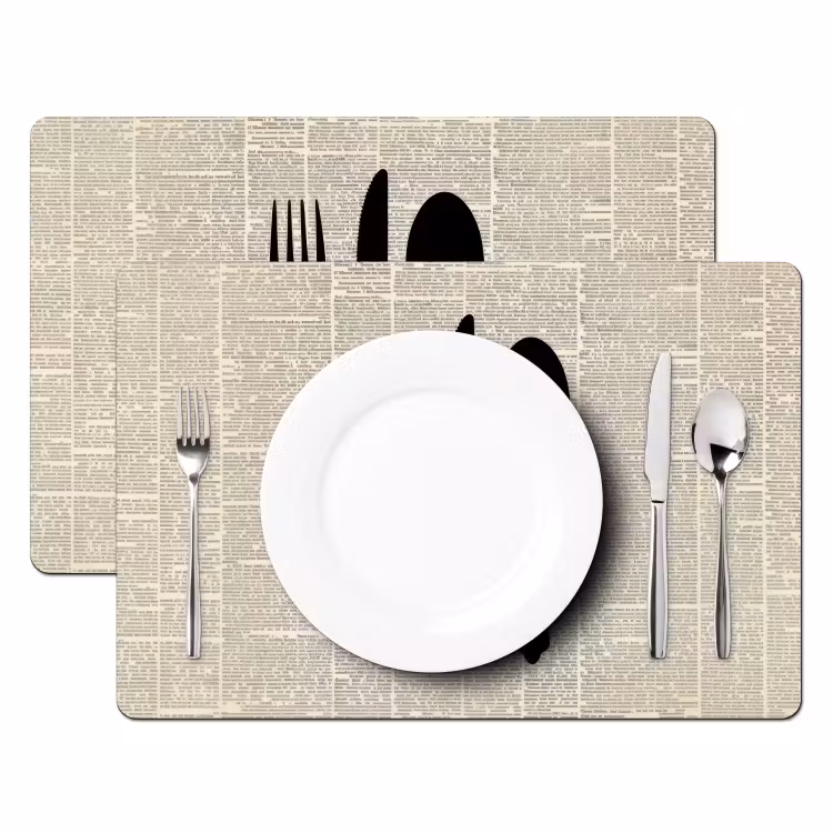 Placemat - 6 stuks - Zwart - Krant - Bestek — 2