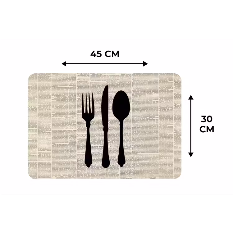 Placemat - 6 stuks - Zwart - Krant - Bestek — 3