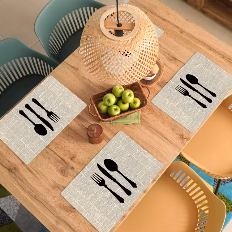 Placemat - 6 stuks - Zwart - Krant - Bestek — 6
