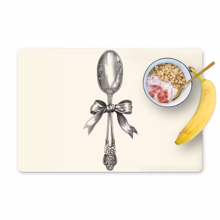 Placemat - 6 stuks - Lepel - Strik - Grijs — 1