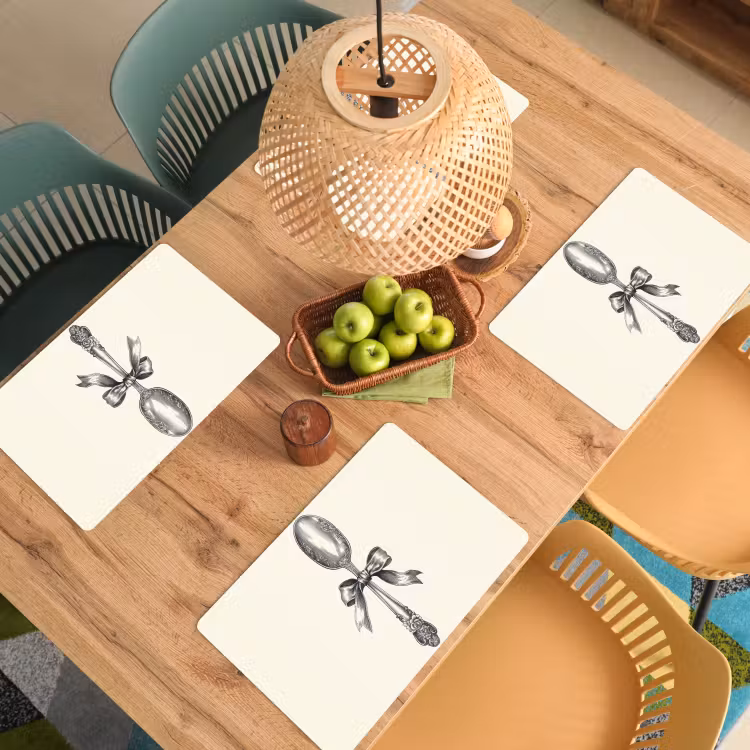 Placemat - 6 stuks - Lepel - Strik - Grijs — 6