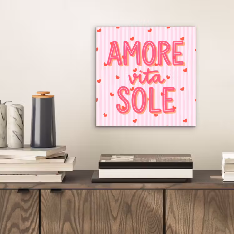 Aluminium schilderij - Amore vita sole - Roze - Hartjes — 2