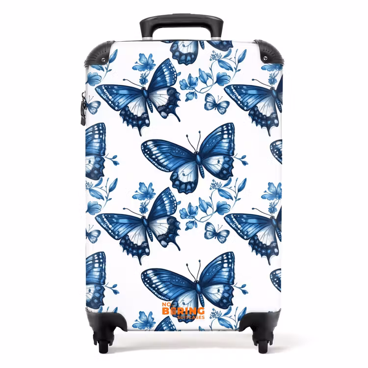 Koffer - Blauw - Vlinders - Bloemen - Wit — 1