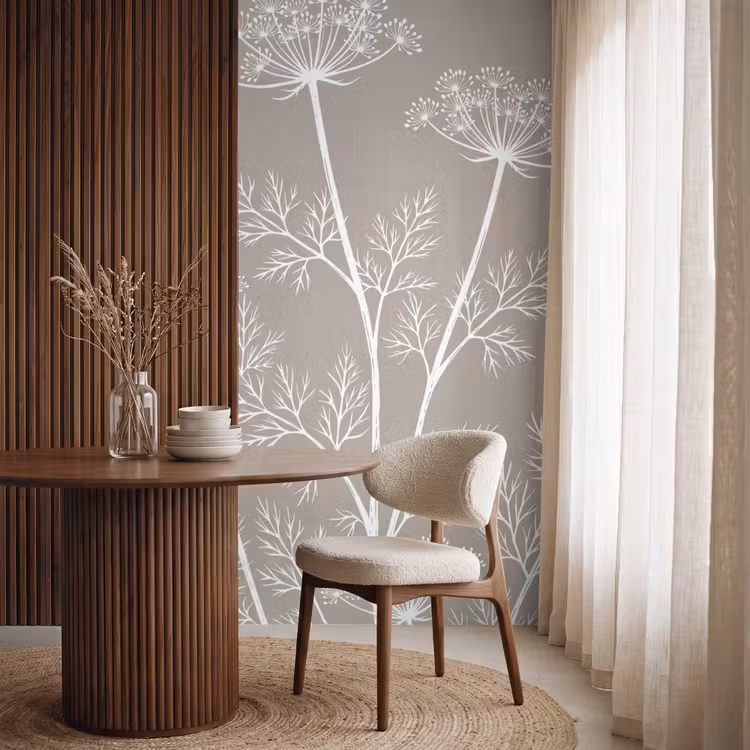 Behang - Grafisch - Fluitenkruid - Taupe — 4
