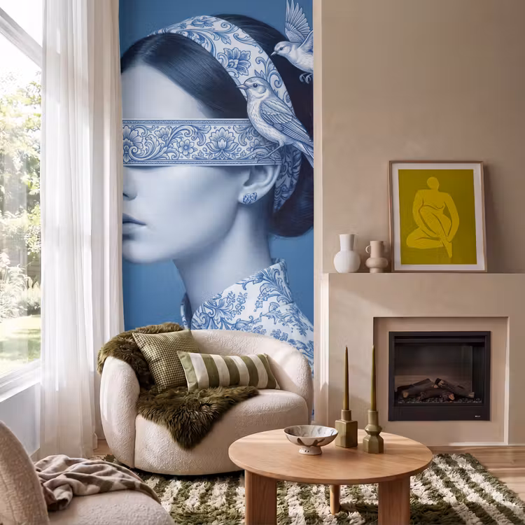 Behang - Portret - Klassiek - Wit - Blauw — 1