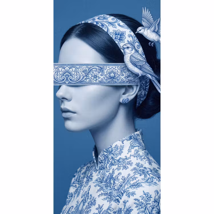 Behang - Portret - Klassiek - Wit - Blauw — 2