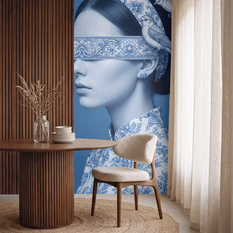 Behang - Portret - Klassiek - Wit - Blauw — 4