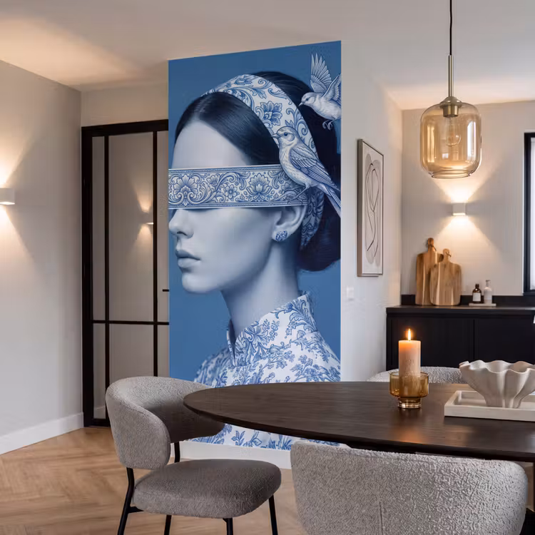 Behang - Portret - Klassiek - Wit - Blauw — 5