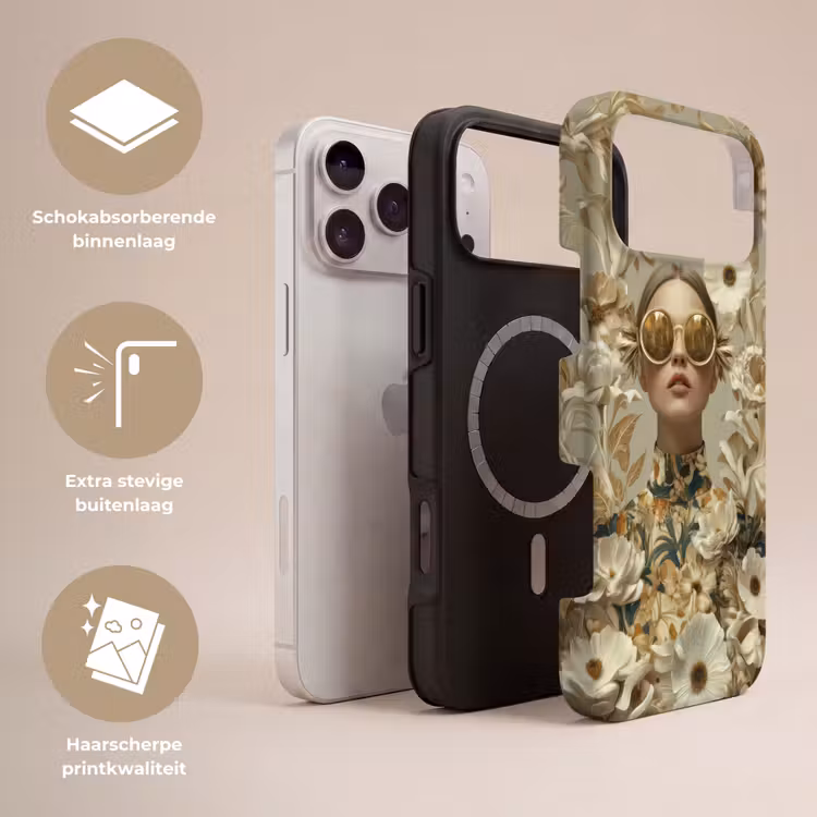 Telefoonhoesje Toughcase - Vrouw - Bloemen - Zonnebril - Wit — 3