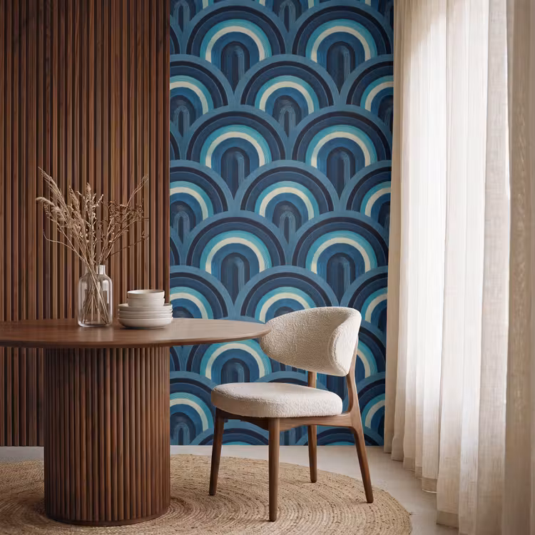 Behang - Bogen - Geometrisch - Patroon - Blauw - Retro — 4
