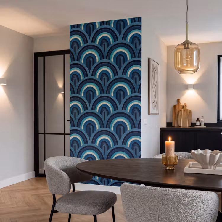 Behang - Bogen - Geometrisch - Patroon - Blauw - Retro — 5