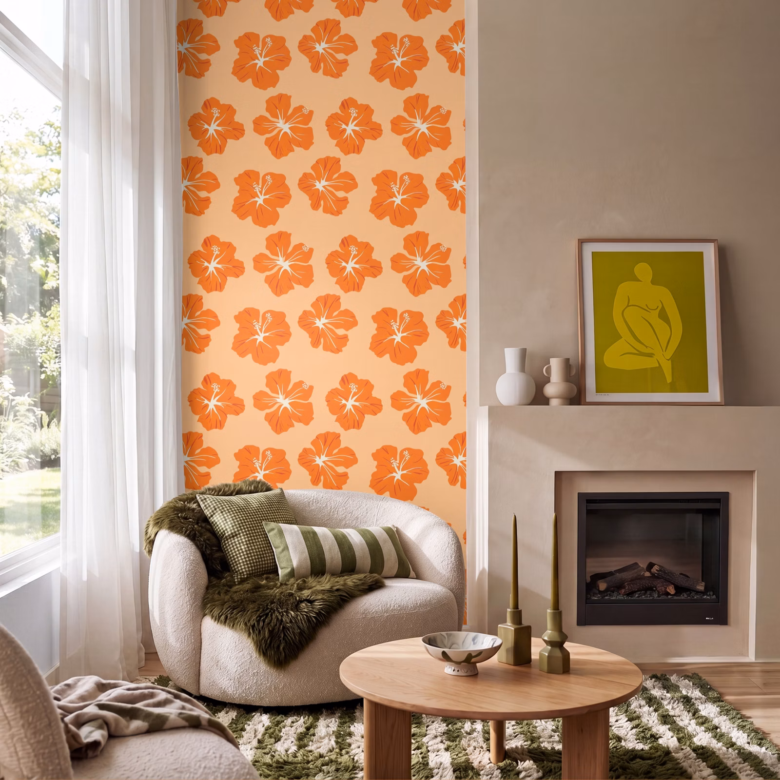 Behang - Tropisch - Hibiscus - Oranje — 1