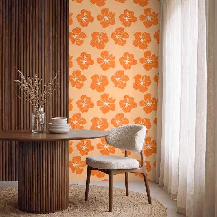 Behang - Tropisch - Hibiscus - Oranje — 4
