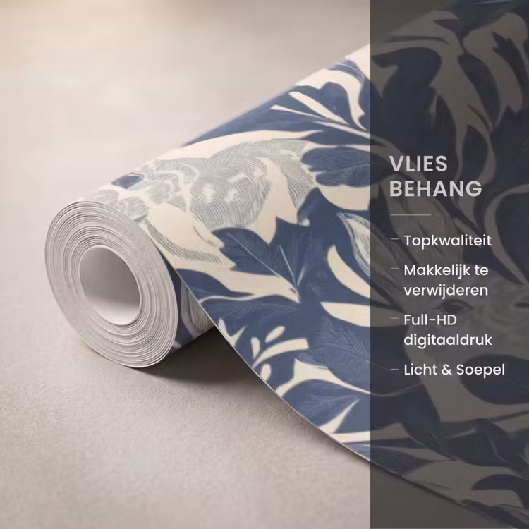 Behang - Hazen - Bladeren - Patroon - Blauw - Beige — 3