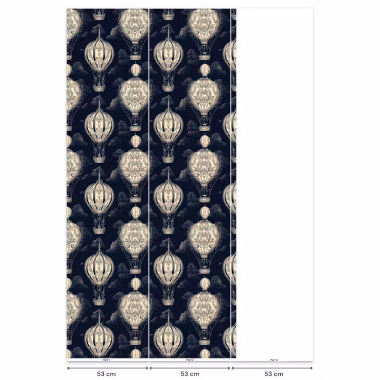 Behang - Luchtballonnen - Wolken - Patroon - Donkerblauw — 6