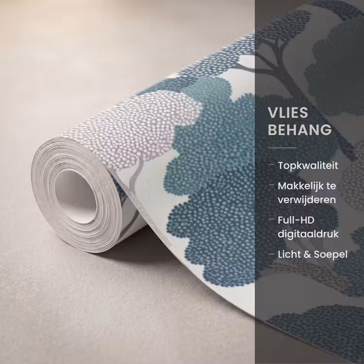 Behang - Modern - Bomen - Bos - Patroon - Blauw — 3