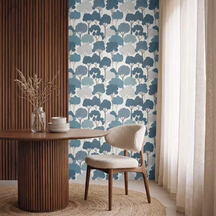 Behang - Modern - Bomen - Bos - Patroon - Blauw — 4