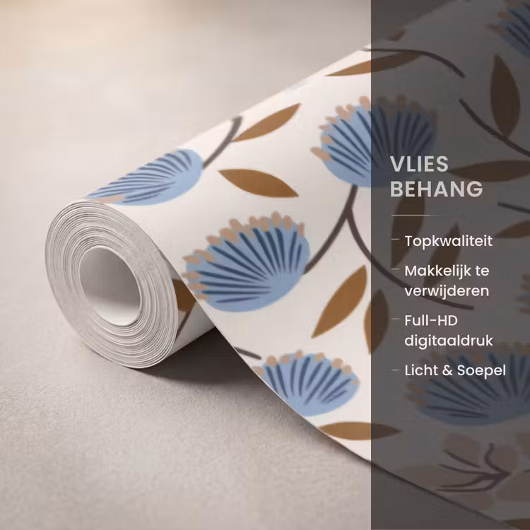 Behang - Bloemen - Wild - Blauw β 3