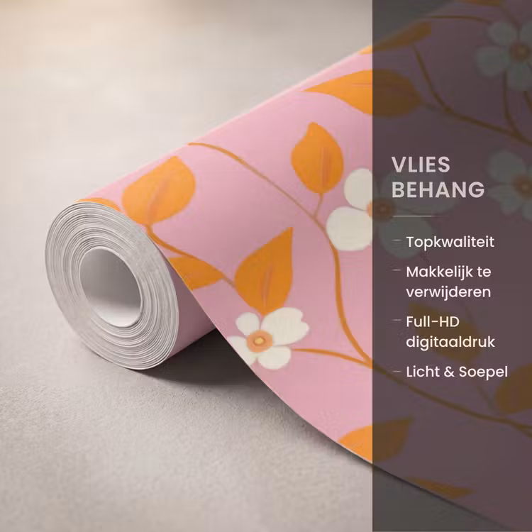 Behang - Bloemen - Patroon - Oranje — 3