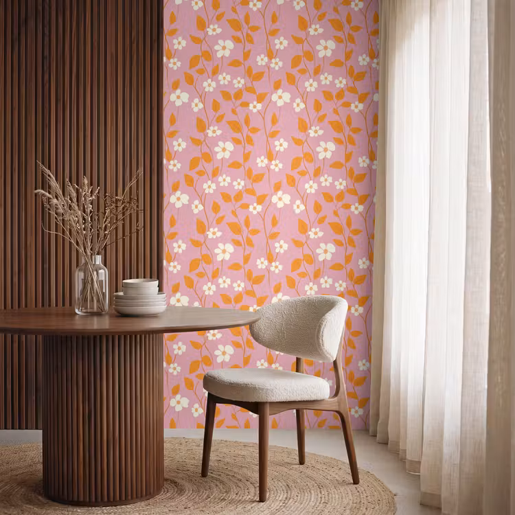 Behang - Bloemen - Patroon - Oranje — 4