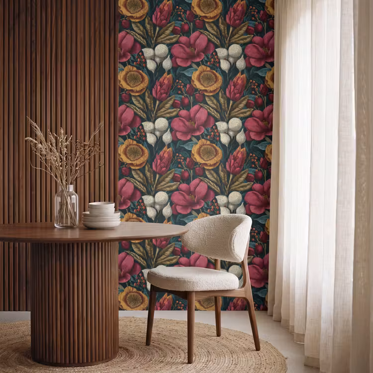 Behang - Bloemen - Patroon - Rood - Goud — 4
