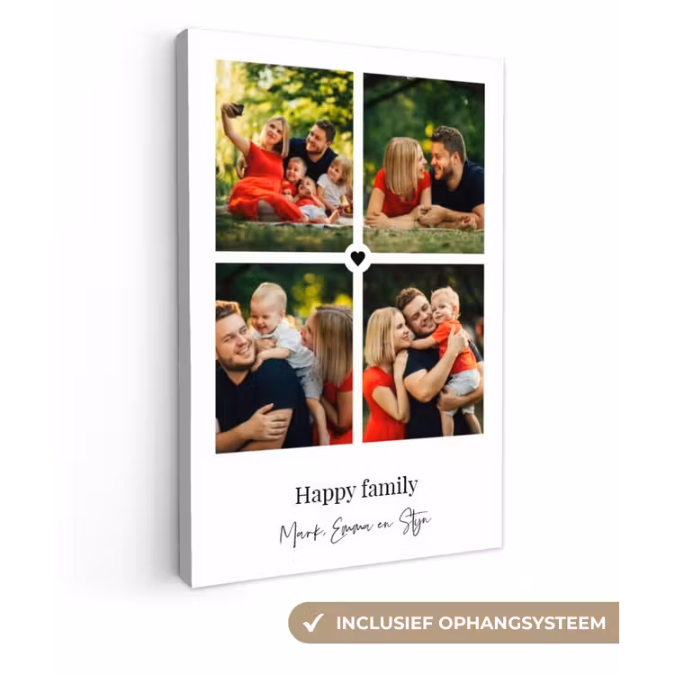 Gepersonaliseerd canvas schilderij - Happy Family - Collage - 4 Foto's — 1