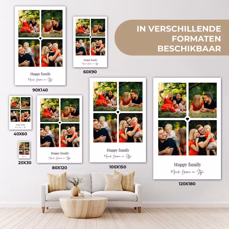 Gepersonaliseerd canvas schilderij - Happy Family - Collage - 4 Foto's — 5