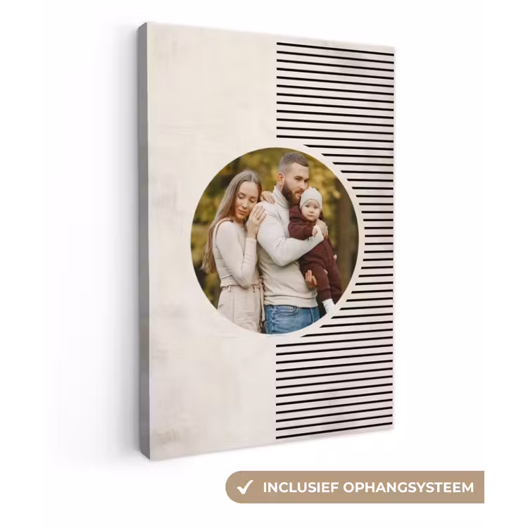Gepersonaliseerd canvas schilderij - Ronde foto met modern lijnpatroon — 1