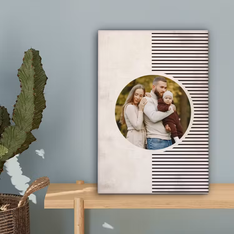 Gepersonaliseerd canvas schilderij - Ronde foto met modern lijnpatroon — 4