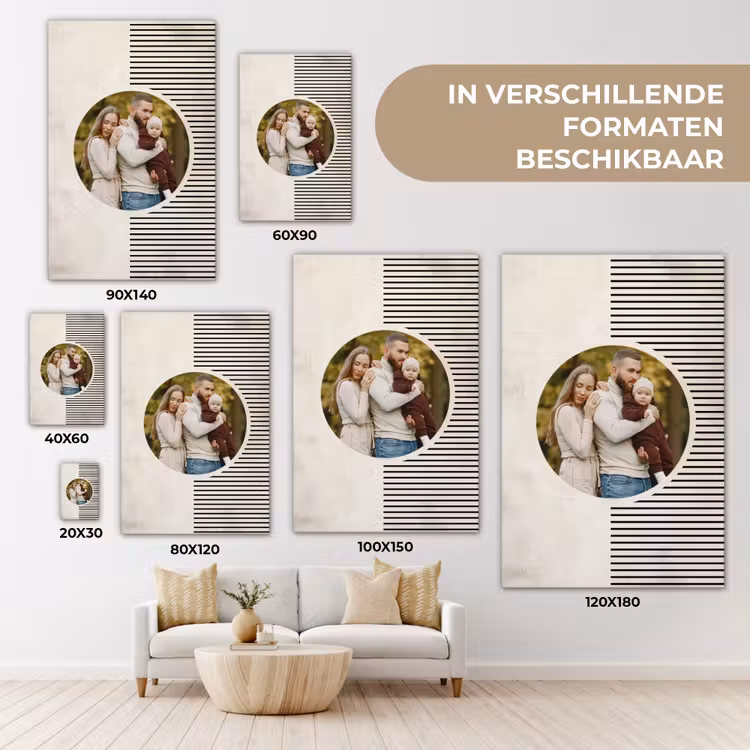 Gepersonaliseerd canvas schilderij - Ronde foto met modern lijnpatroon — 5